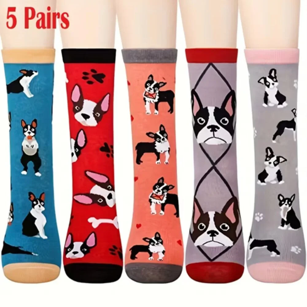 French Bulldog - Colorful -Women's 5 Pack -Crew Socks - OS - NWT